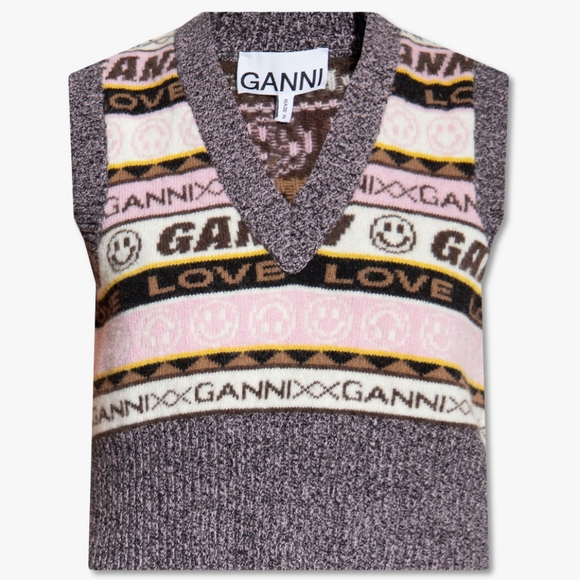 Ganni 23SS Multicolor Graphic Wool Knit Vest Size S - Picture 5 of 10